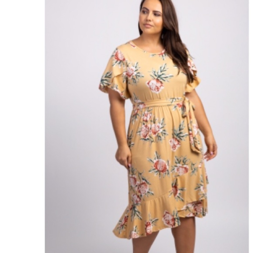 Pink blush yellow floral dress ruffle 2X NWT